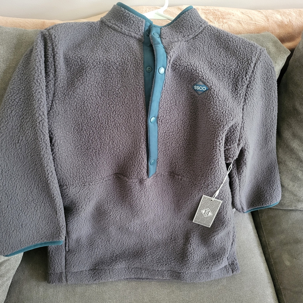 Gray and Teal Fleece Pullover